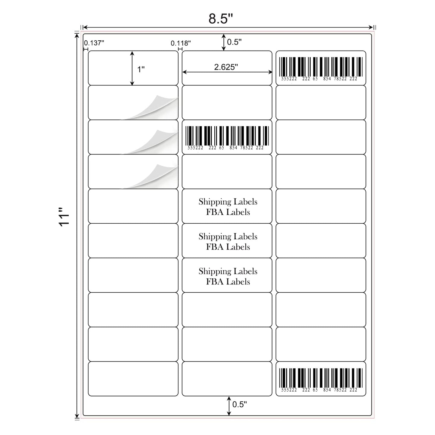 Adhesive labels 1" x 2-5/8" 900 Labels Sticker Paper Permanent Printer Mailing Labels 8.5"×11" White 30 Sheets