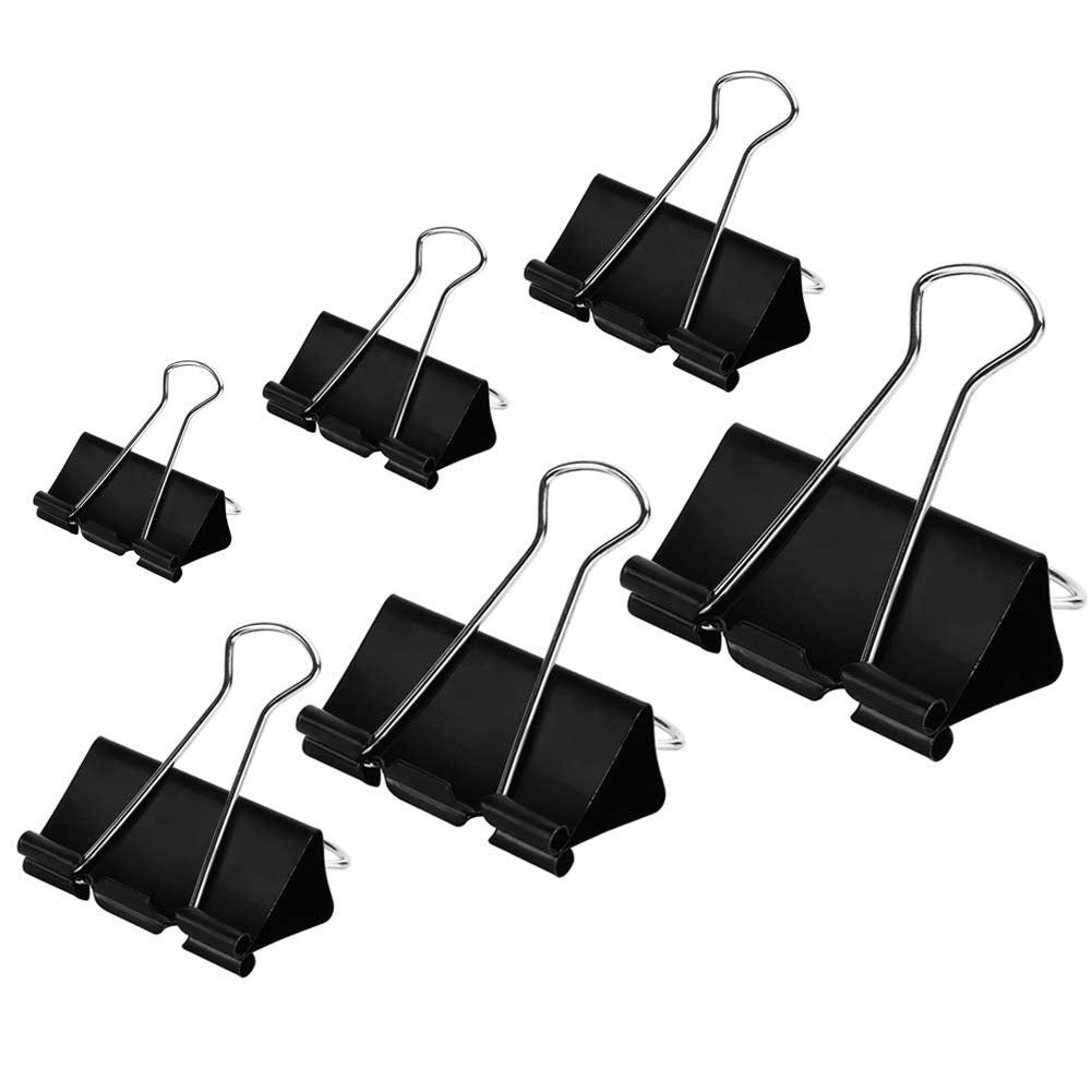 Binder clips Black Metal Medium Paper Clamps Paper Clips for Office Supplies Assorted Sizes 130Pcs